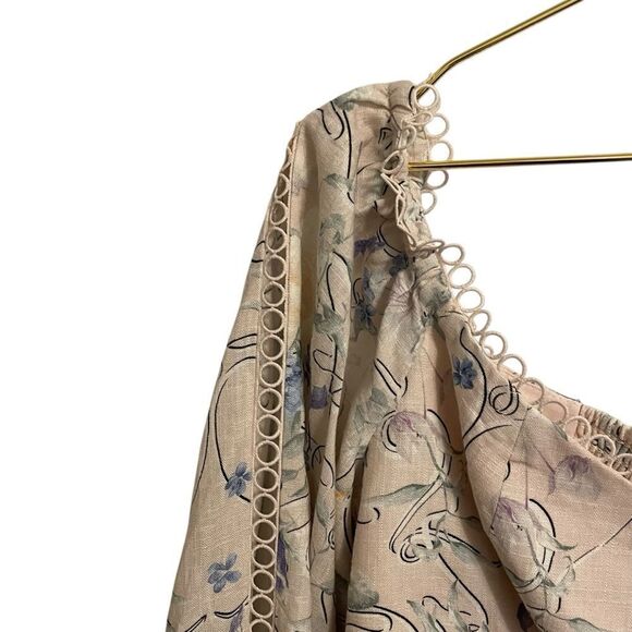 Express Floral Off the Shoulder Corset Peplum Top Balloon Sleeves Linen Blend XL - Picture 5 of 8